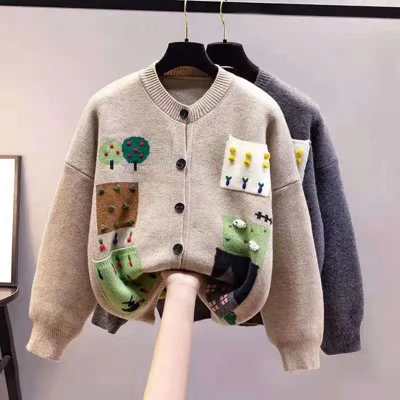 Embroidered Knitted Sweater for Women, Loose Jacket, Casual Sweater, Cardigan Tops, Female Sweaters, Outerwear, Apricot, Spring,
Embroidered Knitted Sweater for Women, Loose Jacket, Casual Sweater, Cardigan Tops, Female Sweaters, Outerwear, Apricot, Spring,