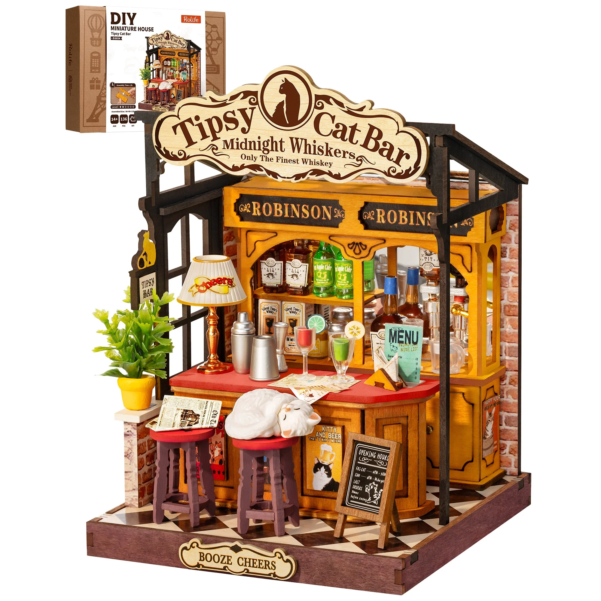 Rolife DIY Miniature House Kit Tipsy Cat Bar Mini Dollhouse Model Building Kit Wooden 3D Puzzle Toys with LED Light for Home Decor Gift for Adults Kids Friends
Rolife DIY Miniature House Kit Tipsy Cat Bar Mini Dollhouse Model Building Kit Wooden 3D Puzzle Toys with LED Light for Home Decor Gift for Adults Kids Friends