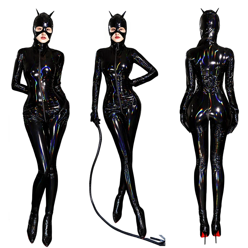 Adult Cat Girl Cosplay Costume Women Sexy Shiny Leather PU Zipper Open Crotch Bodysuit Tights One-piece Unitard Leotard Jumpsuit 
Adult Cat Girl Cosplay Costume Women Sexy Shiny Leather PU Zipper Open Crotch Bodysuit Tights One-piece Unitard Leotard Jumpsuit