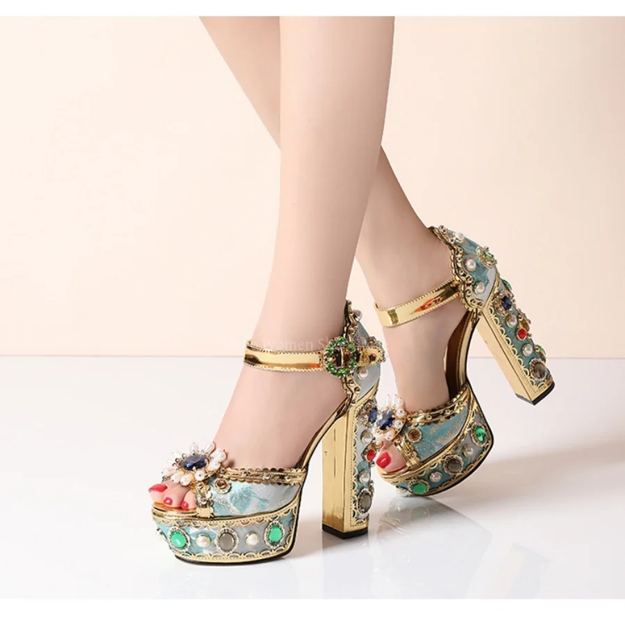 Baroque Pearl Gem Chunky Heel Sandals for Women Peep Toe Platform Ankle Strap Luxury Wedding Party High Heels Shoes Big Size
Baroque Pearl Gem Chunky Heel Sandals for Women Peep Toe Platform Ankle Strap Luxury Wedding Party High Heels Shoes Big Size