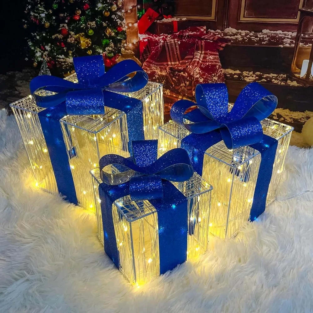 Christmas Decorations, Set of 3 Christmas Lighted Gift Boxes 140 LED Light Up Xmas Present Ornament for Tree Indoor Outdoor Yard
Christmas Decorations, Set of 3 Christmas Lighted Gift Boxes 140 LED Light Up Xmas Present Ornament for Tree Indoor Outdoor Yard