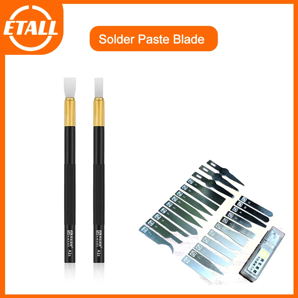 2Pcs/Set AMAOE Solder paste blade Tin paste Scraper BGA Stencil spatula for CPU NAND DDR IC Chip BGA soldering repair tools
2Pcs/Set AMAOE Solder paste blade Tin paste Scraper BGA Stencil spatula for CPU NAND DDR IC Chip BGA soldering repair tools