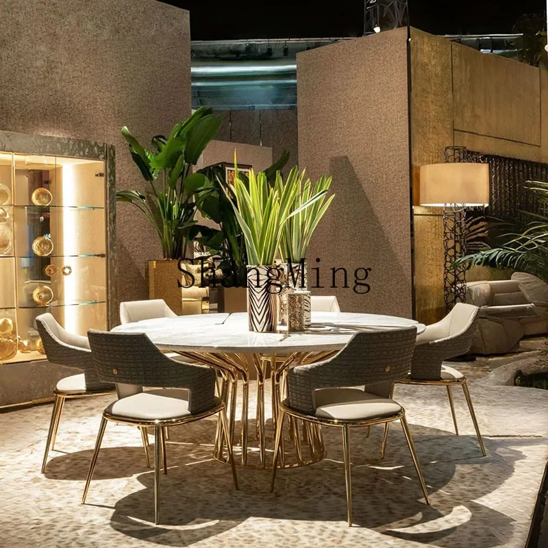 SM dining table and chair combination light luxury high-end marble round table home modern stainless steel dining table
SM dining table and chair combination light luxury high-end marble round table home modern stainless steel dining table