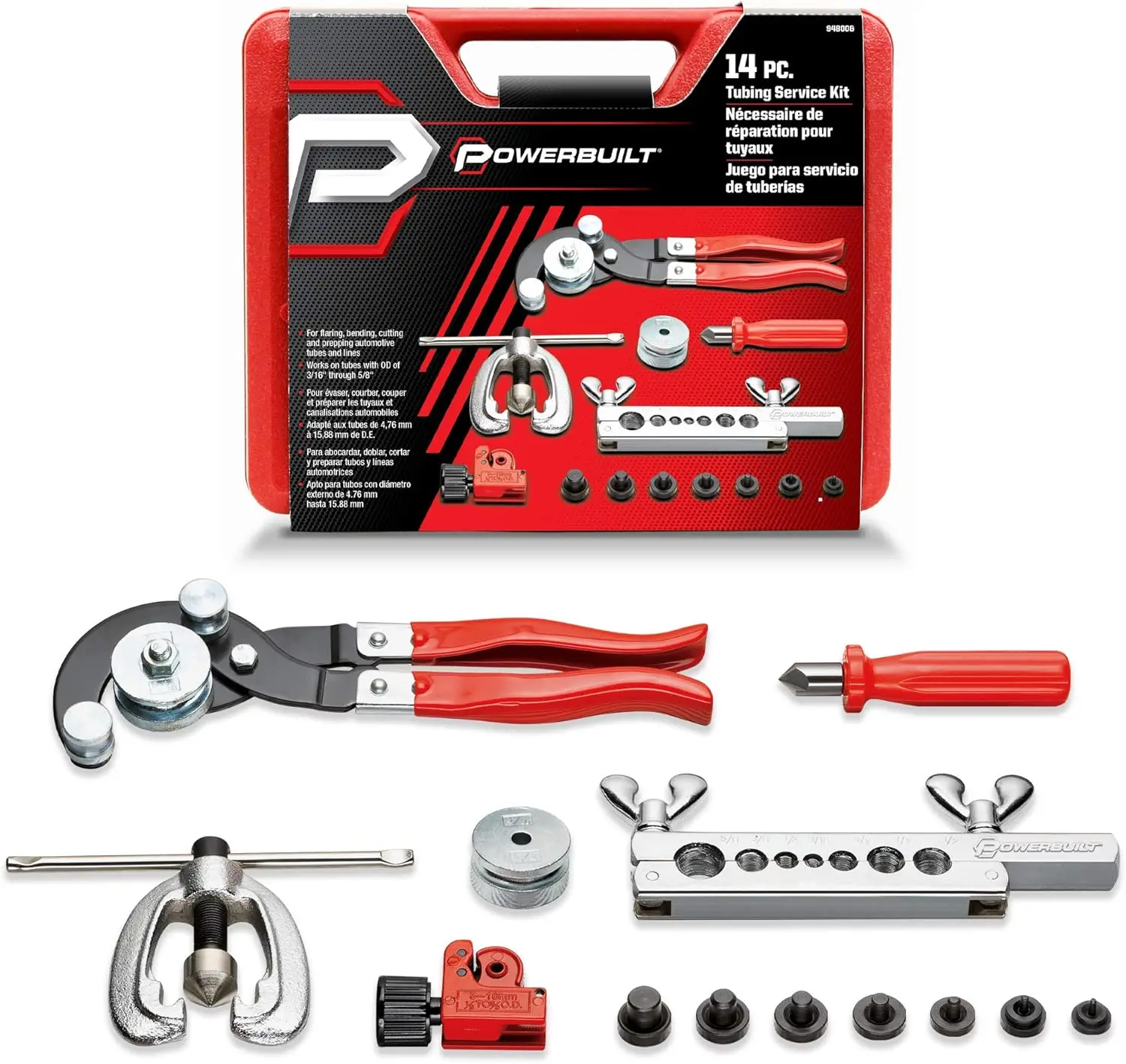 Комплект для обслуживания трубок из 14 предметов для HVAC, ремонта автомобилей, сантехники — резки, гибки, развальцовки металлических трубок — 948006
Комплект для обслуживания трубок из 14 предметов для HVAC, ремонта автомобилей, сантехники — резки, гибки, развальцовки металлических трубок — 948006