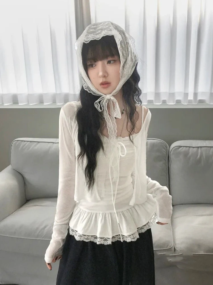 Sun Protection Two Piece Sets Y2k Aesthetic Solid Cropped Cardigan + Lace Patchwork Sweet Bandage Vest Harajuku Fairy Outfit
Sun Protection Two Piece Sets Y2k Aesthetic Solid Cropped Cardigan + Lace Patchwork Sweet Bandage Vest Harajuku Fairy Outfit