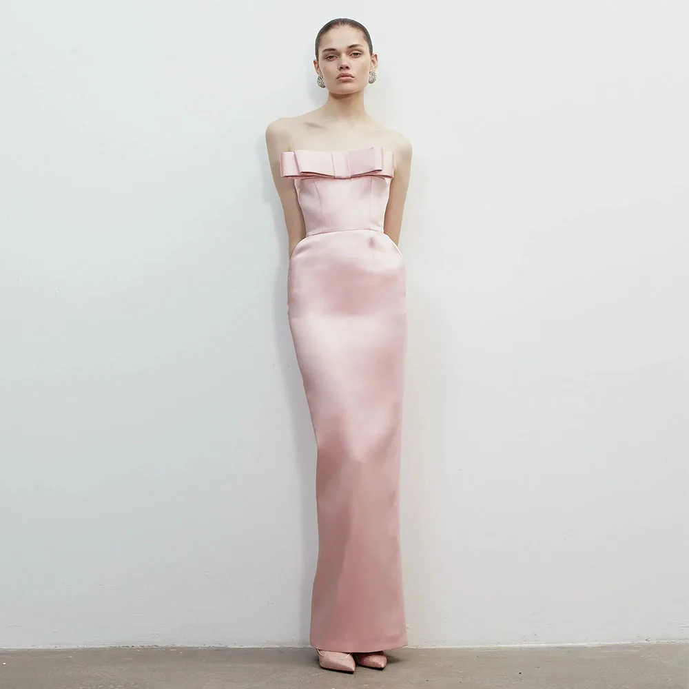 Customized Party Dresses Maxi Bows Strapless Sleeveless Simple Formal Gowns for Women 2026 Column Pink Satin Cocktail Party Gown
Customized Party Dresses Maxi Bows Strapless Sleeveless Simple Formal Gowns for Women 2026 Column Pink Satin Cocktail Party Gown