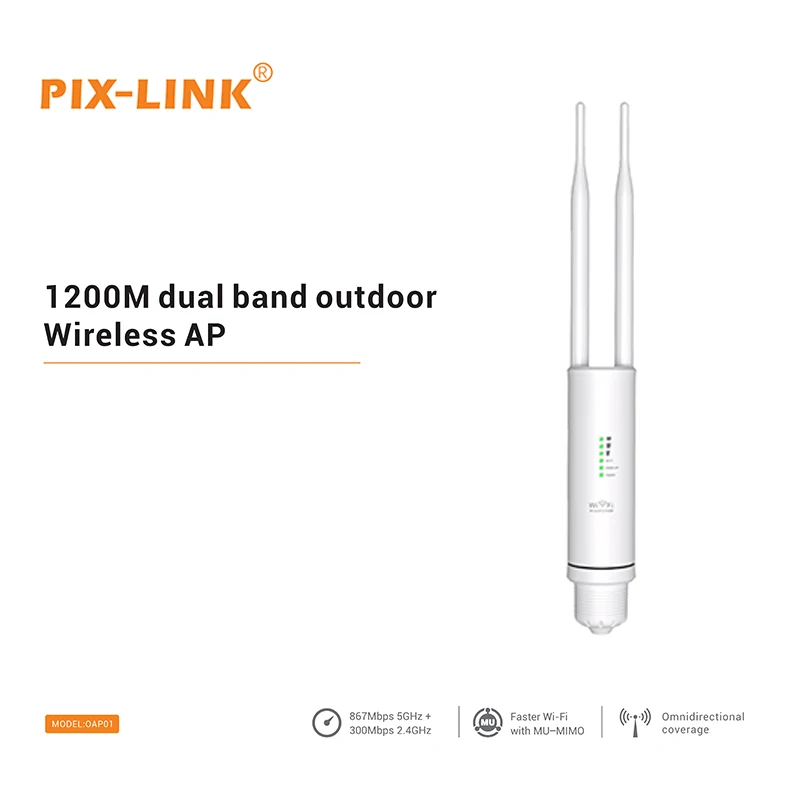 PIX-LINK OAP01 1200Mbps Outdoor WiFi AP Dual Band 2.4G/5G MU-MIMO IP65 Waterproof POE Long Range Signal Extender Wireles
PIX-LINK OAP01 1200Mbps Outdoor WiFi AP Dual Band 2.4G/5G MU-MIMO IP65 Waterproof POE Long Range Signal Extender Wireles