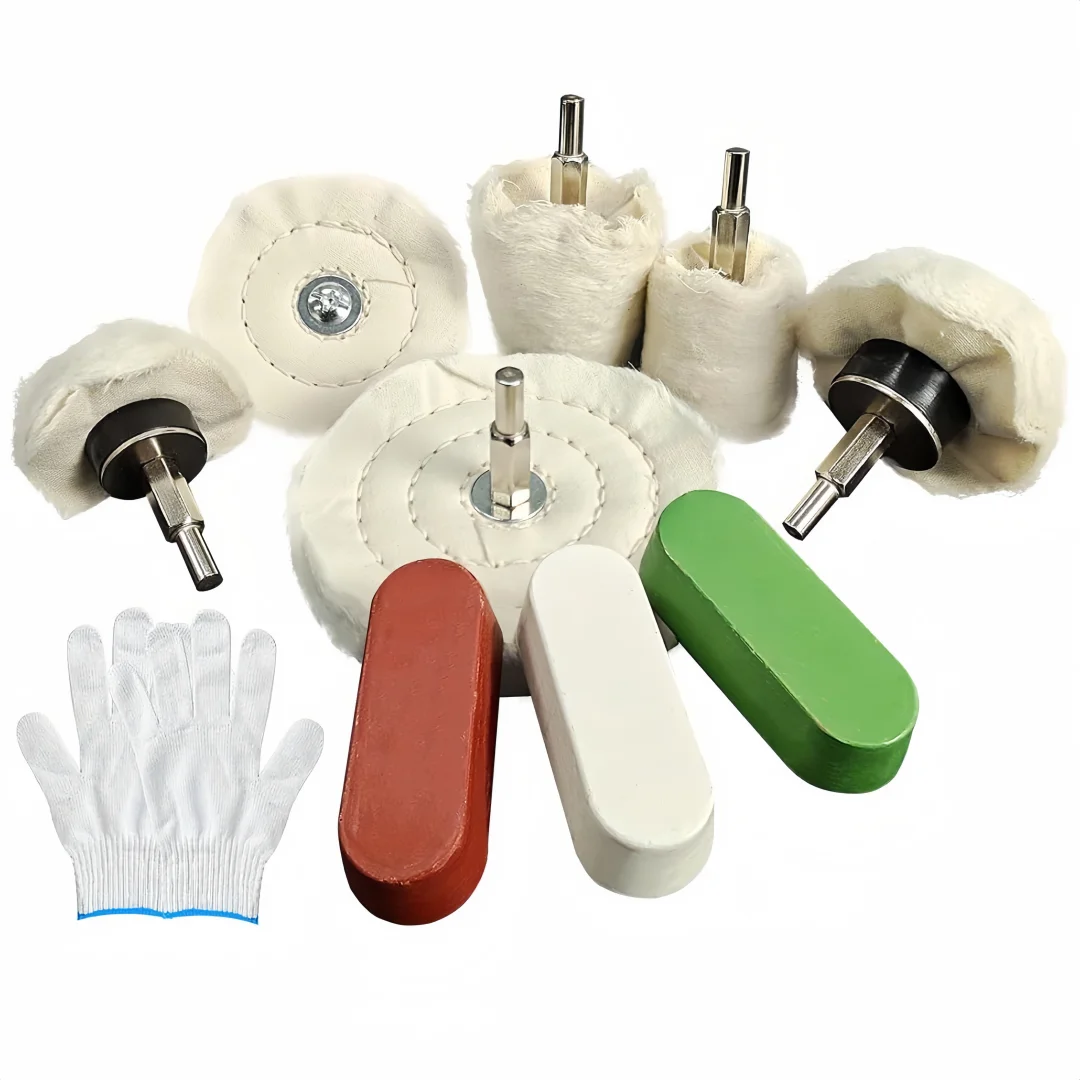 10Pcs Polishing Buffing Wheel Kit with Paste Gloves Cotton Buff Wheels for RotaryTool Drill Metal Jewelry Wood Plastic Polishing
10Pcs Polishing Buffing Wheel Kit with Paste Gloves Cotton Buff Wheels for RotaryTool Drill Metal Jewelry Wood Plastic Polishing