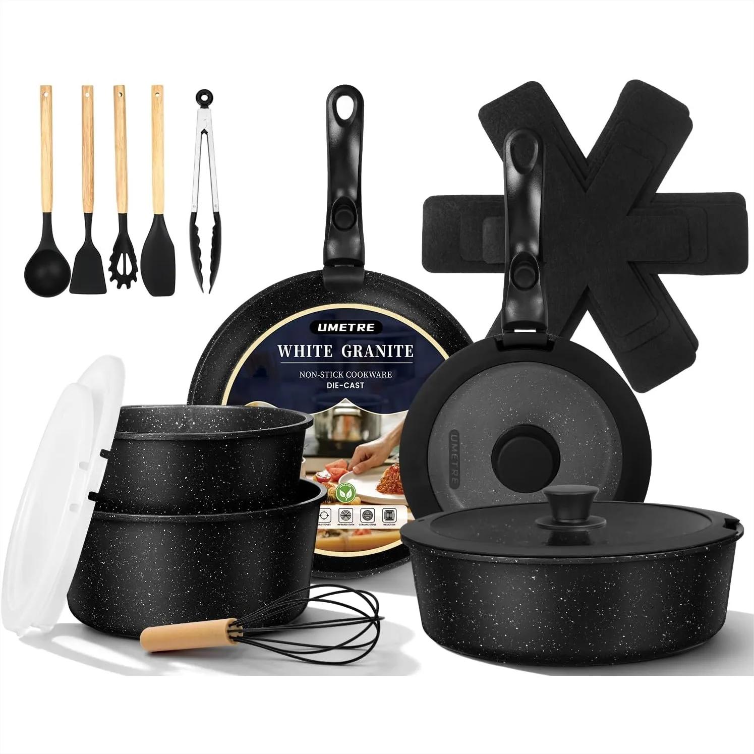 Nonstick Cookware Set with Detachable Handle, 21 PCS Induction Kitchen Pots and Pans, Space Saving Stackable for RV
Nonstick Cookware Set with Detachable Handle, 21 PCS Induction Kitchen Pots and Pans, Space Saving Stackable for RV