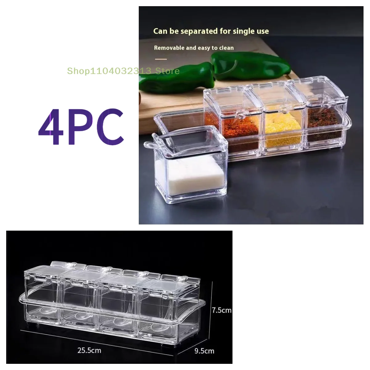 4 Pieces Kitchen Clear Seasoning Box Storage Container Condiment Jars Acrylic Seasoning Box With Cover And Spoon
4 Pieces Kitchen Clear Seasoning Box Storage Container Condiment Jars Acrylic Seasoning Box With Cover And Spoon