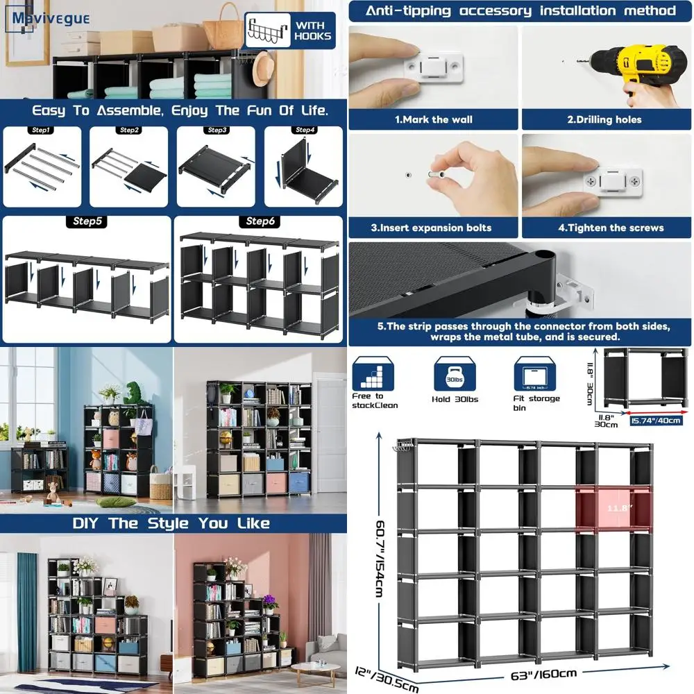 20-Cube Metal Storage Organizer, Tall Bookcase for Home Office, Bedroom, Living Room, and Closet
20-Cube Metal Storage Organizer, Tall Bookcase for Home Office, Bedroom, Living Room, and Closet