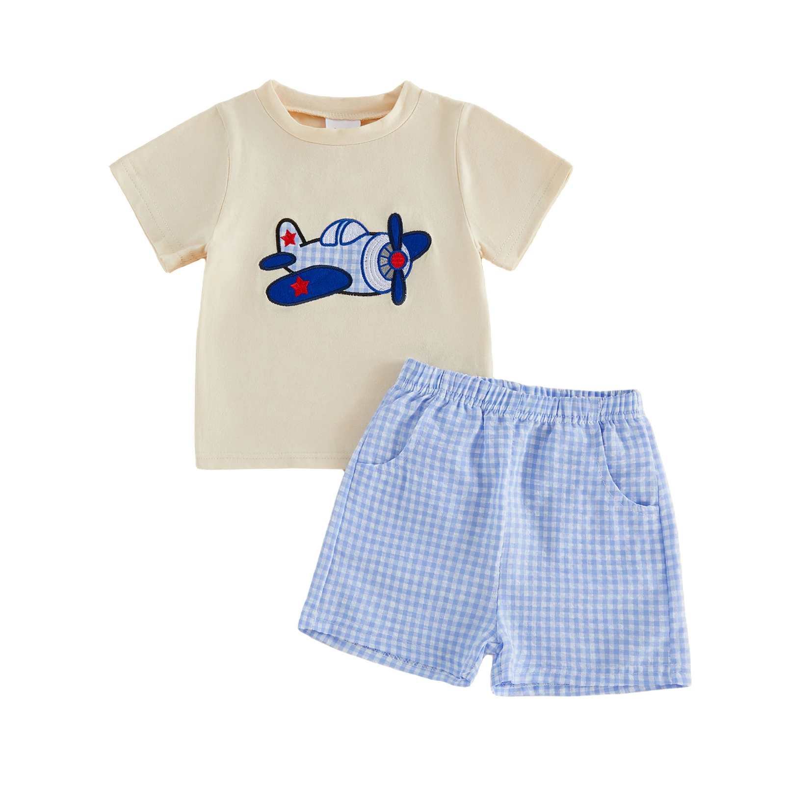 Kids Boys Shorts Set Short Sleeve Embroidery Airplane T-shirt with Plaid Shorts Toddler Set Summer Outfit
Kids Boys Shorts Set Short Sleeve Embroidery Airplane T-shirt with Plaid Shorts Toddler Set Summer Outfit