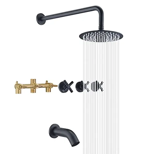 Matte Black 3-Handle Bathtub And Shower Combo With Rainfall Head And Waterfall Spout Trim Kit
Matte Black 3-Handle Bathtub And Shower Combo With Rainfall Head And Waterfall Spout Trim Kit