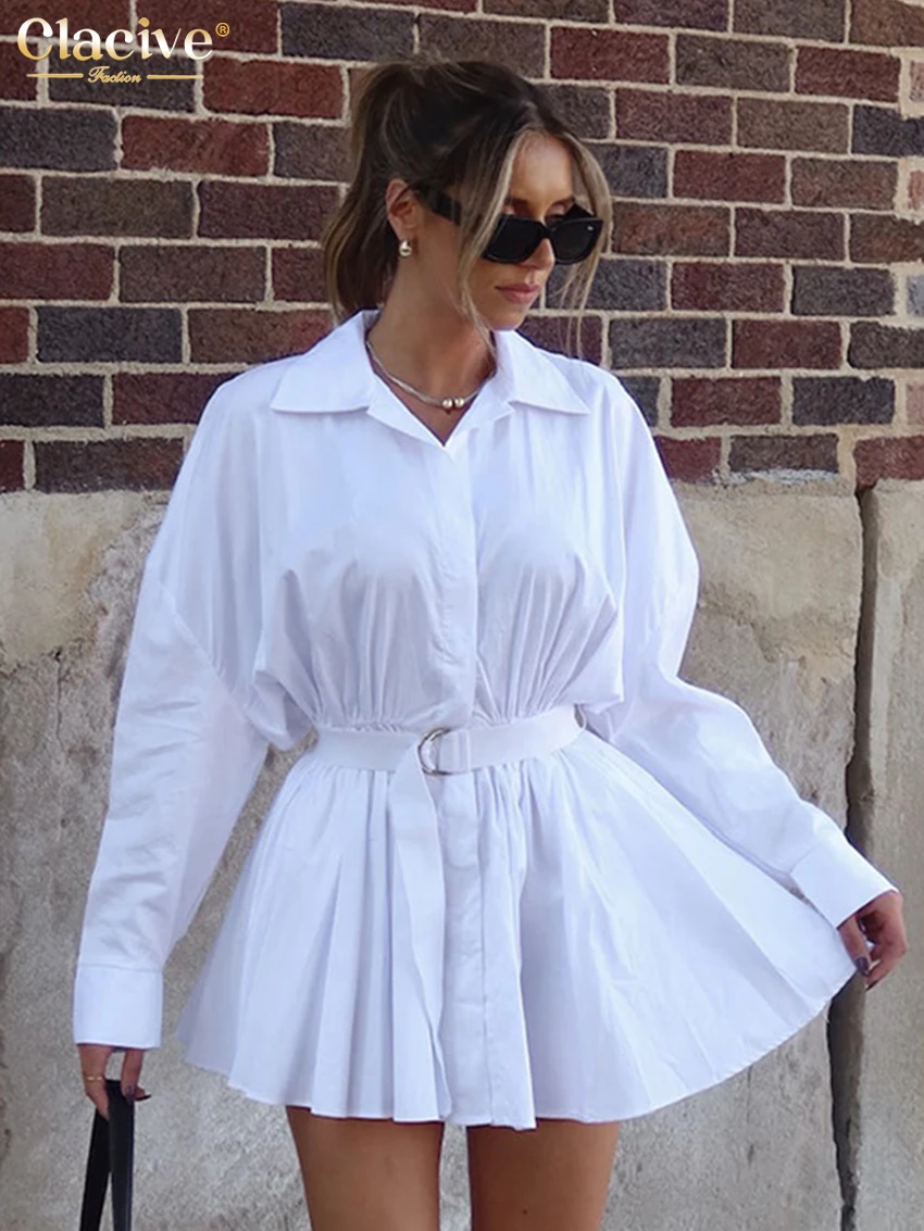 Clacive Fashion Loose White Cotton Women's Dress 2025 Casual Lapel Long Sleeve Mini Dresses Elegant Belt Pleated Female Dress
Clacive Fashion Loose White Cotton Women's Dress 2025 Casual Lapel Long Sleeve Mini Dresses Elegant Belt Pleated Female Dress