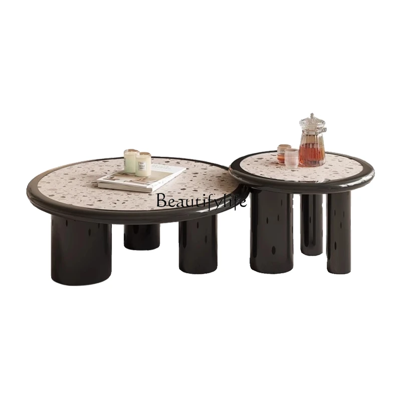 French style round terrazzo coffee table combination small apartment household
French style round terrazzo coffee table combination small apartment household
