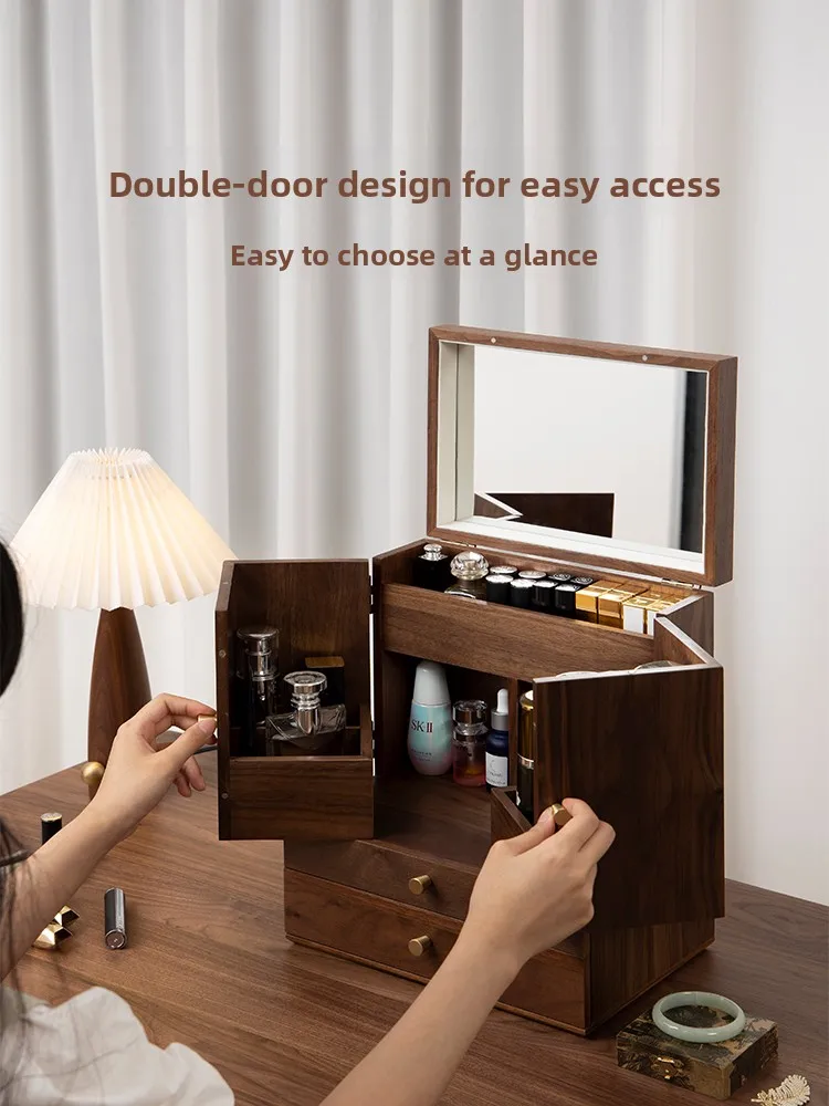 DASwooden cosmetic storage box with mirror dustproof desktop jewelry box
DASwooden cosmetic storage box with mirror dustproof desktop jewelry box