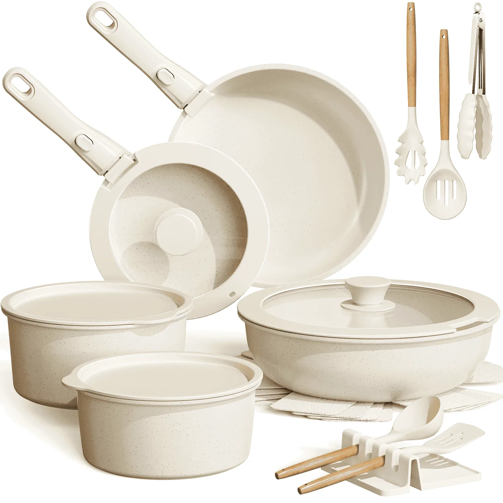 20 Piece Ceramic Pots and Pans Set Non Stick, Cookware Set with Detachable Handle, Oven Safe, Induction Ready
20 Piece Ceramic Pots and Pans Set Non Stick, Cookware Set with Detachable Handle, Oven Safe, Induction Ready