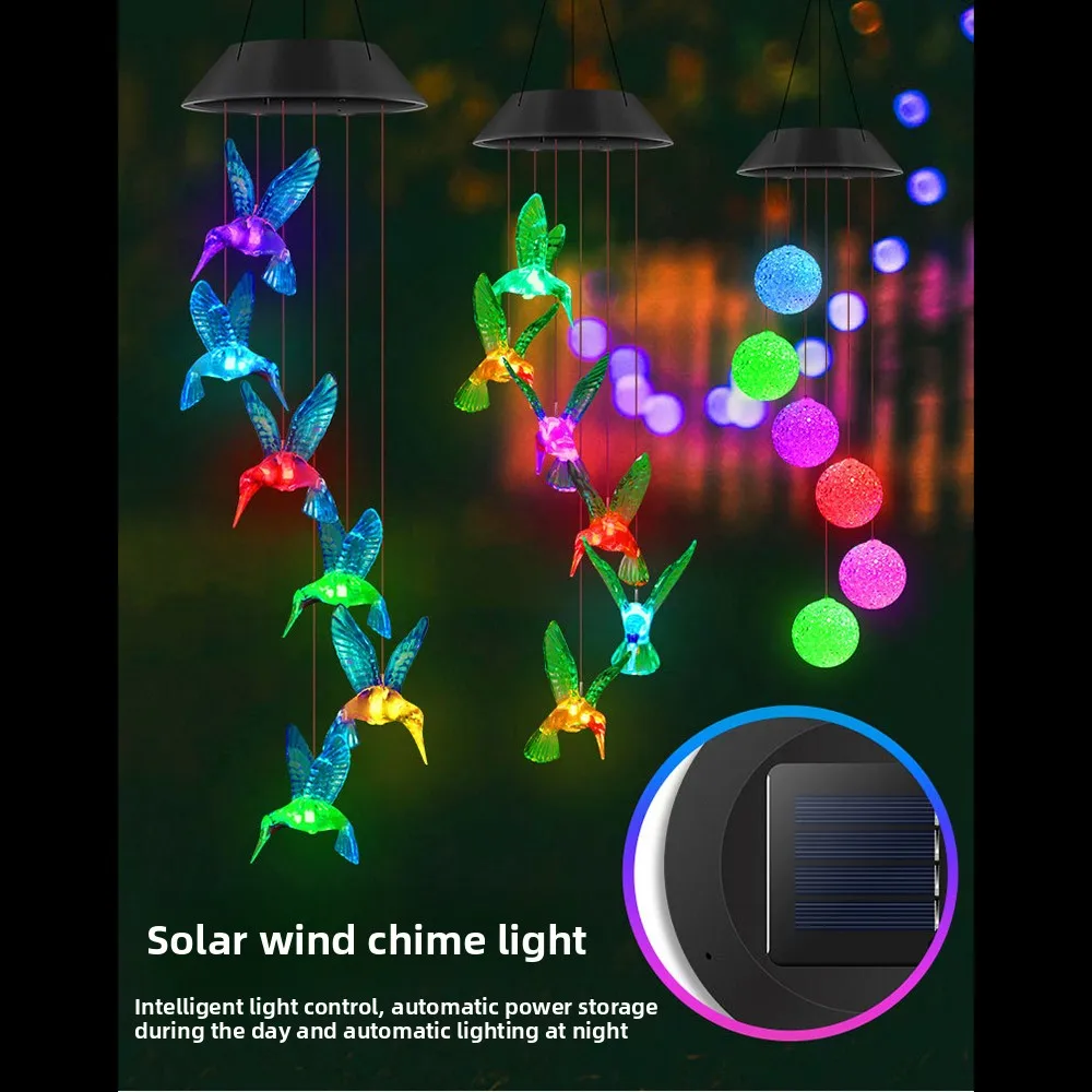 LED color changing hummingbird solar wind chime outdoor waterproof light suitable for gardens, courtyards, and corridors
LED color changing hummingbird solar wind chime outdoor waterproof light suitable for gardens, courtyards, and corridors