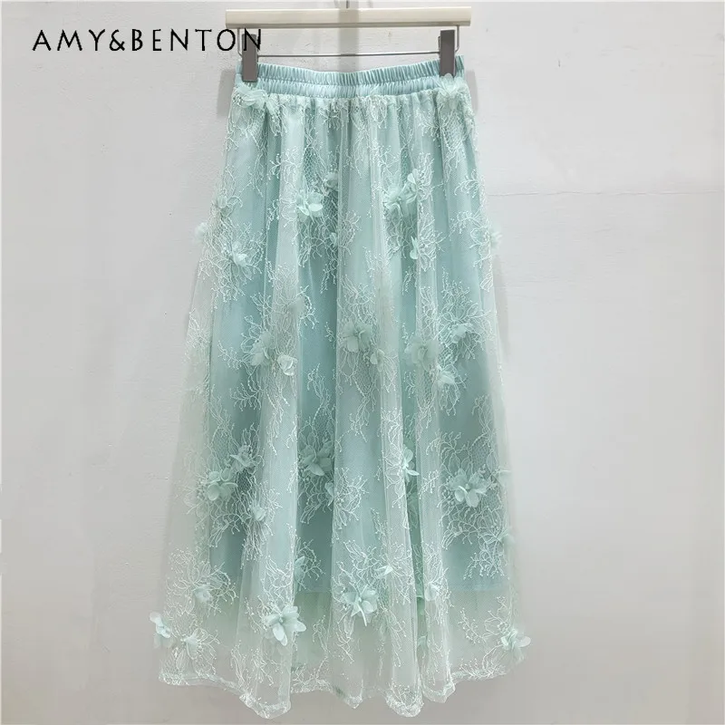 Heavy Craft Lace A-line Mesh Skirt 2026 New Summer 3D Floral Sequin Decoration Versatile Flowy Long Skirts Women's Y2k Clothes
Heavy Craft Lace A-line Mesh Skirt 2026 New Summer 3D Floral Sequin Decoration Versatile Flowy Long Skirts Women's Y2k Clothes