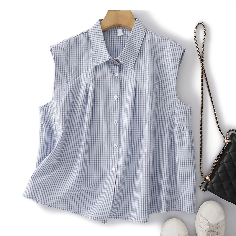 Korean Style Summer Plaid Sleeveless Shirt Women's Doll Shirt Loose Fit Cotton Blend Easy Care Open Cardigan Original Design
Korean Style Summer Plaid Sleeveless Shirt Women's Doll Shirt Loose Fit Cotton Blend Easy Care Open Cardigan Original Design