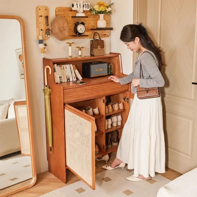 Шкаф для обуви из цельного дерева из ротанга, бытовой шкаф для хранения, простой шкаф для прихожей, многослойный пыленепроницаемый крыльцо 
Шкаф для обуви из цельного дерева из ротанга, бытовой шкаф для хранения, простой шкаф для прихожей, многослойный пыленепроницаемый крыльцо