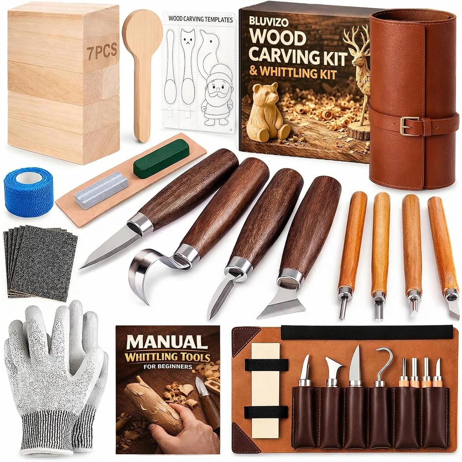 Wood Carving Kit for Beginners with Leather Case, 4 Knives and Chisels
Wood Carving Kit for Beginners with Leather Case, 4 Knives and Chisels
