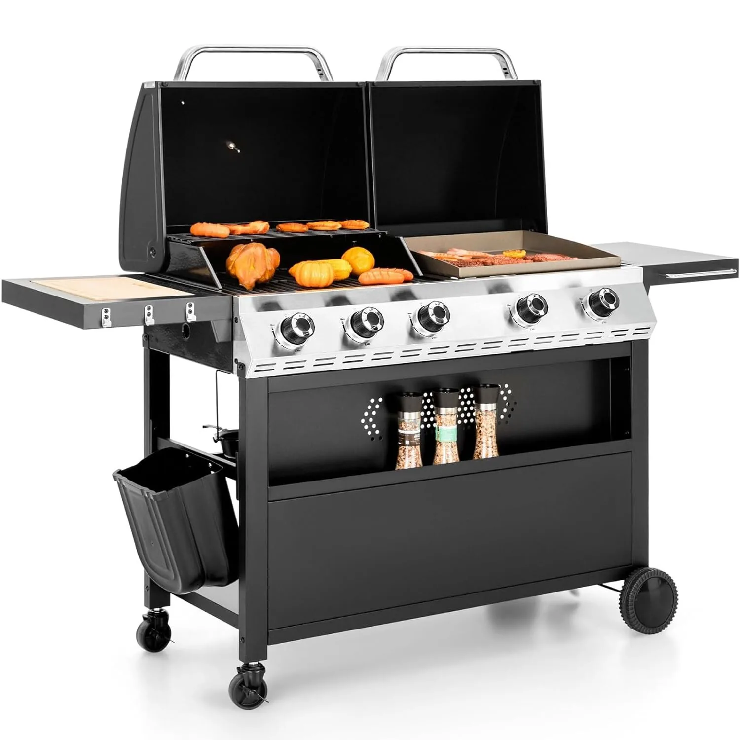 5-Burner Propane Gas Grill and Griddle Combo Stainless Steel Outdoor Patio
5-Burner Propane Gas Grill and Griddle Combo Stainless Steel Outdoor Patio