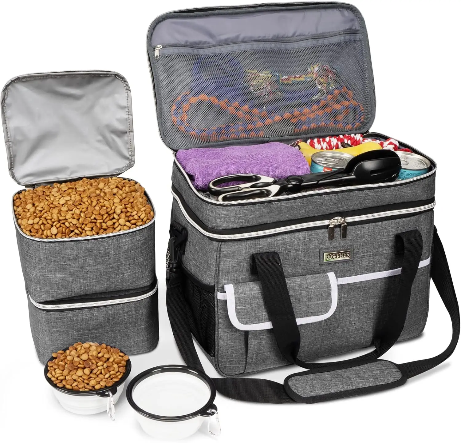 Dog Travel Bag with Food Containers & Silicone Bowls - Airline Approved Pet Tote, Grey
Dog Travel Bag with Food Containers & Silicone Bowls - Airline Approved Pet Tote, Grey
