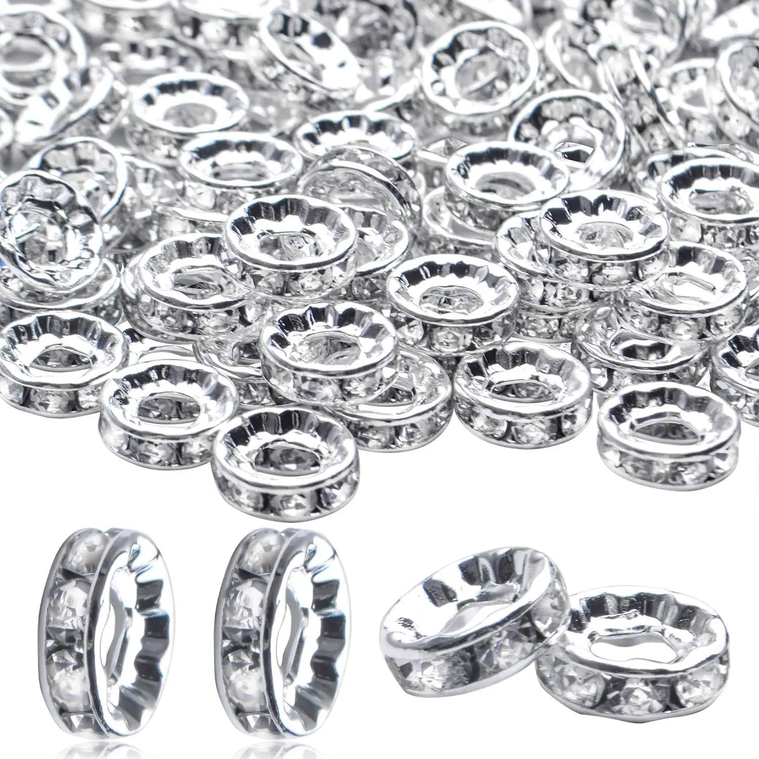Rhinestone Spacer Beads, 100Pcs Crystal Large Hole European Metal Beads Supplies for DIY Jewelry Making
Rhinestone Spacer Beads, 100Pcs Crystal Large Hole European Metal Beads Supplies for DIY Jewelry Making