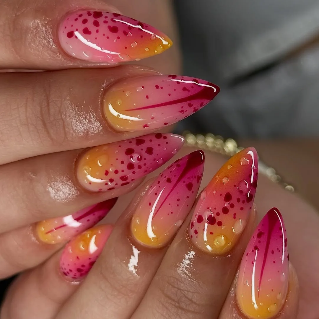 24Pcs Mid-length Almond Press on Nails Tips Pink Orange Smudge Design Fake Nail Art 3D Spot Water Droplet Detachable False Nails
24Pcs Mid-length Almond Press on Nails Tips Pink Orange Smudge Design Fake Nail Art 3D Spot Water Droplet Detachable False Nails