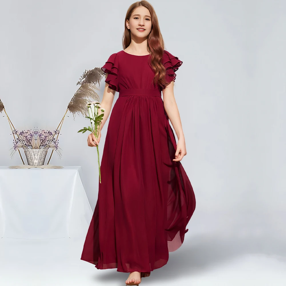 A-line Scoop Floor-Length Chiffon Junior Bridesmaid Dress With Cascading Ruffles Elegant Burgundy Flower Girl Dress for Wedding
A-line Scoop Floor-Length Chiffon Junior Bridesmaid Dress With Cascading Ruffles Elegant Burgundy Flower Girl Dress for Wedding
