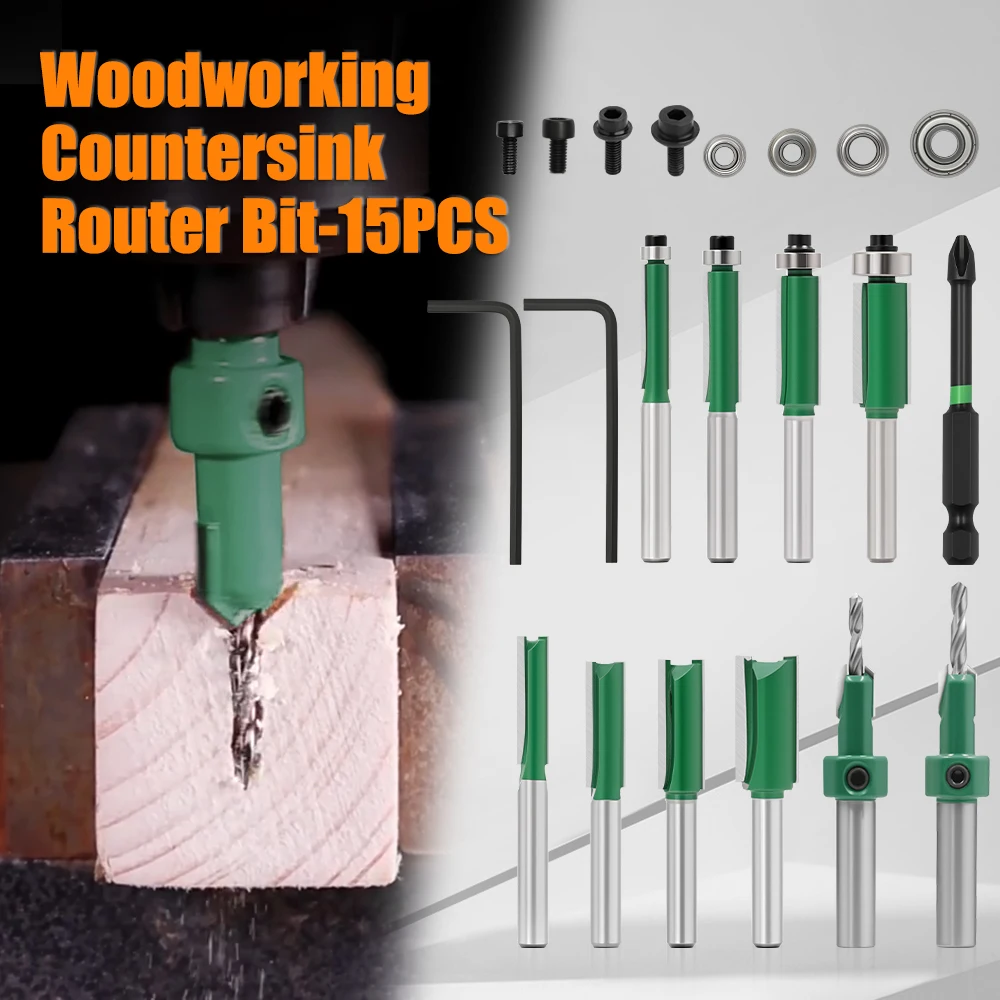 15-piece countersink drill set, hex shank, woodworking fixed-depth countersink screw hole drilling tool, electric drill accessor
15-piece countersink drill set, hex shank, woodworking fixed-depth countersink screw hole drilling tool, electric drill accessor