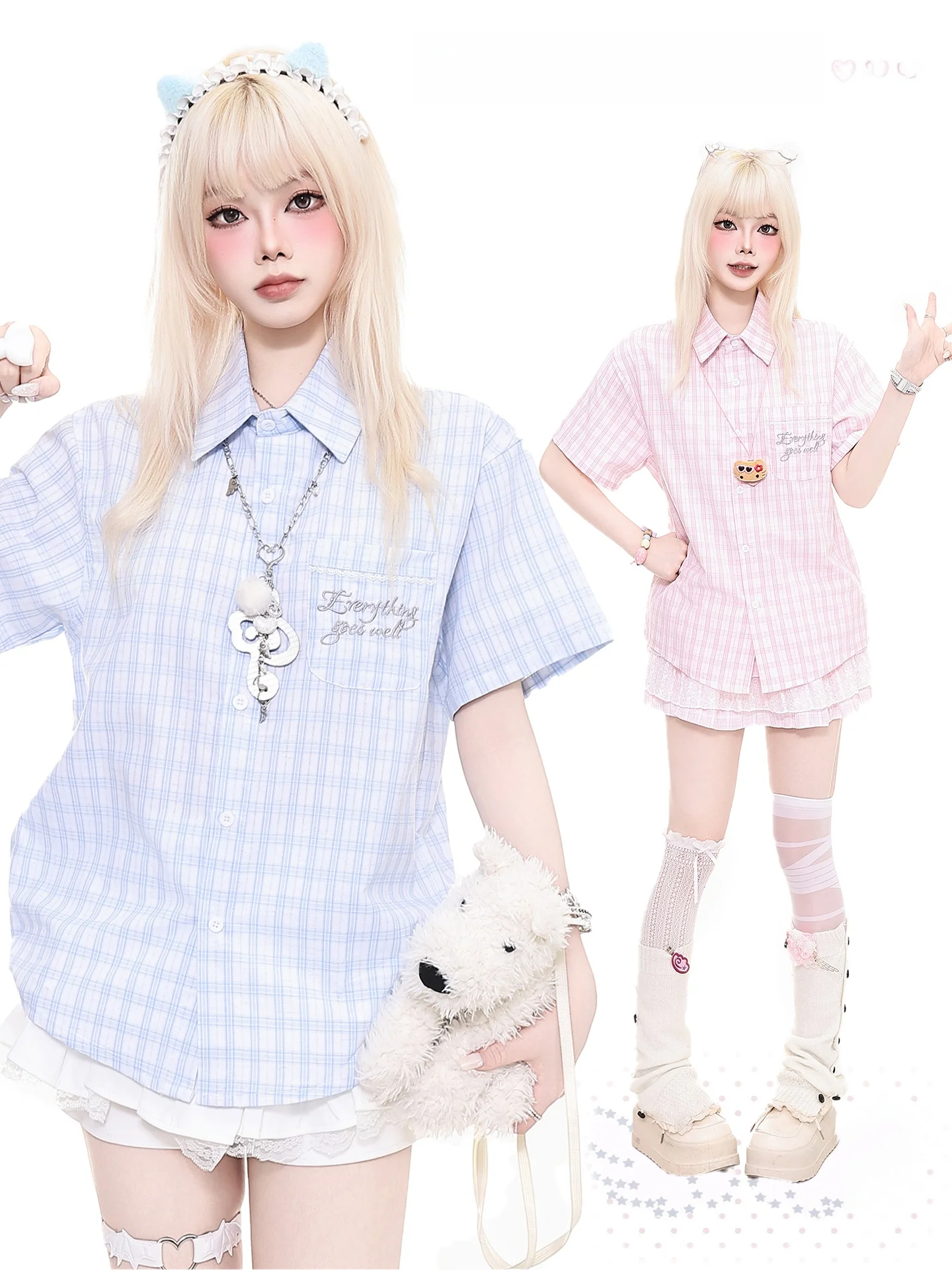 Girls' Loose Short Sleeve Shirt Embroidered Plaid Half Sleeve Summer Casual Breathable Cotton Button up Shirt College Style
Girls' Loose Short Sleeve Shirt Embroidered Plaid Half Sleeve Summer Casual Breathable Cotton Button up Shirt College Style