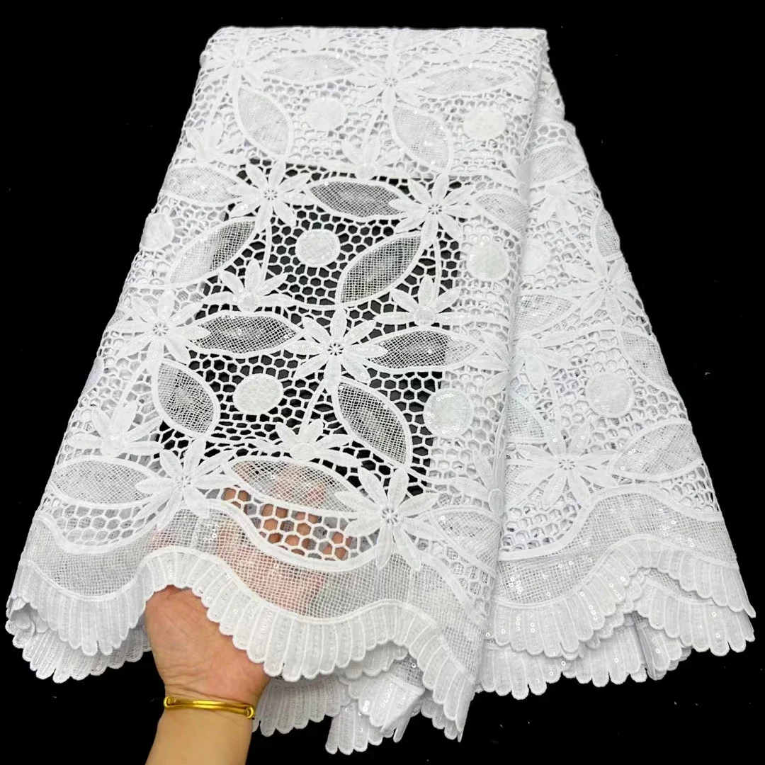 White African Guipure Cord Lace Fabric 2023 High Quality Sequins Nigerian Water Soluble Lace Fabric For Wedding Dress Sew PR2347
White African Guipure Cord Lace Fabric 2023 High Quality Sequins Nigerian Water Soluble Lace Fabric For Wedding Dress Sew PR2347