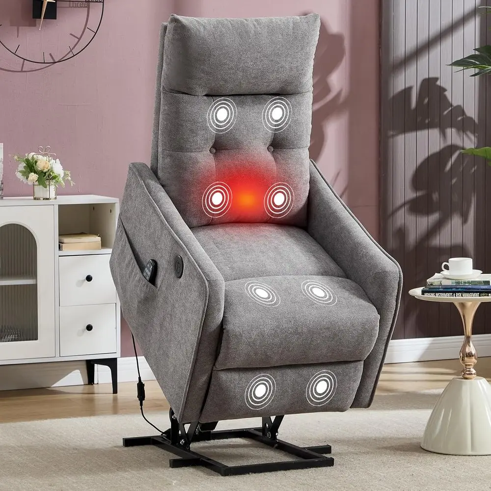 Upholstered Recliner with Massage, Heat, and Side Remote, Adjustable Positions, Light Gray Polyester
Upholstered Recliner with Massage, Heat, and Side Remote, Adjustable Positions, Light Gray Polyester
