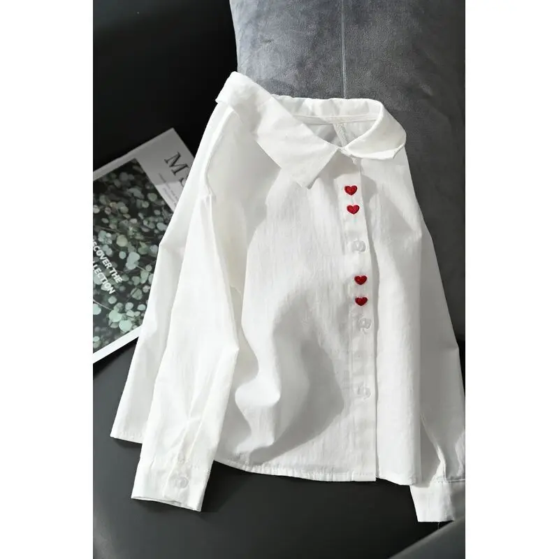 New Fashion Children Spring Autumn Cotton Tops School Wear Cltohing White Shirts Kids Girls Heart Embroidery Blouse Shirts 2025
New Fashion Children Spring Autumn Cotton Tops School Wear Cltohing White Shirts Kids Girls Heart Embroidery Blouse Shirts 2025