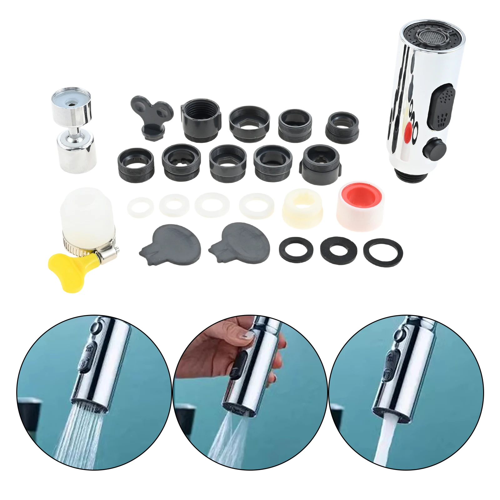 1Set Tap Spray Kit Head with Adapters 360°Swivelling Fit For Different Thread Sizes Faucets Aquablade Stream Spray Modes
1Set Tap Spray Kit Head with Adapters 360°Swivelling Fit For Different Thread Sizes Faucets Aquablade Stream Spray Modes
