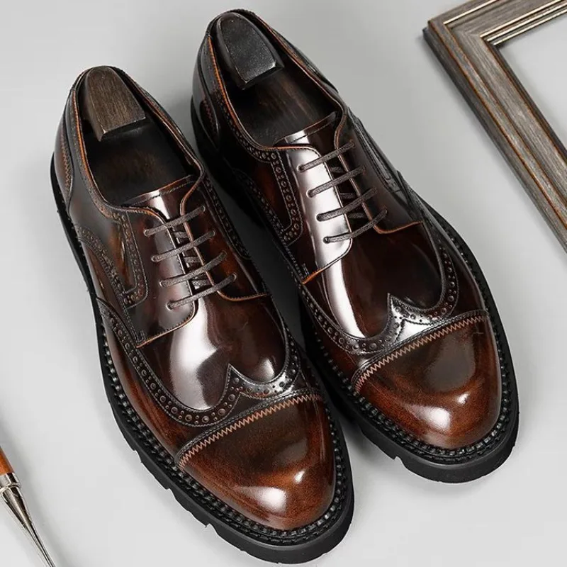Mens Brown Brogue Dress Shoes 2025 New Round Toe Derby Business Formal Oxford Shoes Fashion
Mens Brown Brogue Dress Shoes 2025 New Round Toe Derby Business Formal Oxford Shoes Fashion
