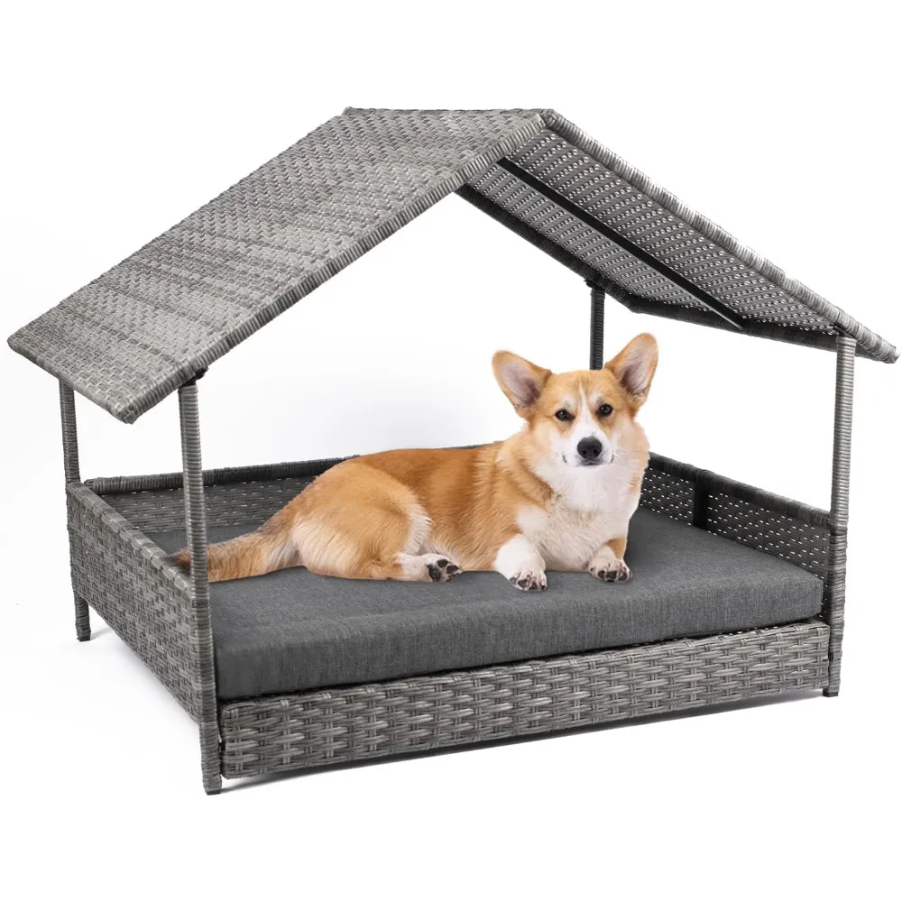 Wicker Dog House, Elevated Rattan Dog Bed with Canopy, Large Dog House Outdoor with Water Resistant Cushion
Wicker Dog House, Elevated Rattan Dog Bed with Canopy, Large Dog House Outdoor with Water Resistant Cushion