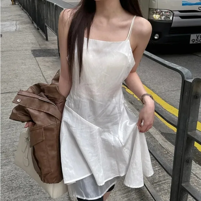 Elegant Summer Unique Simple Color Asymmetrical Lace Trim Atmosphere Layered Strap Dress Women's Korean Style Splice Lo...
Elegant Summer Unique Simple Color Asymmetrical Lace Trim Atmosphere Layered Strap Dress Women's Korean Style Splice Lo...
