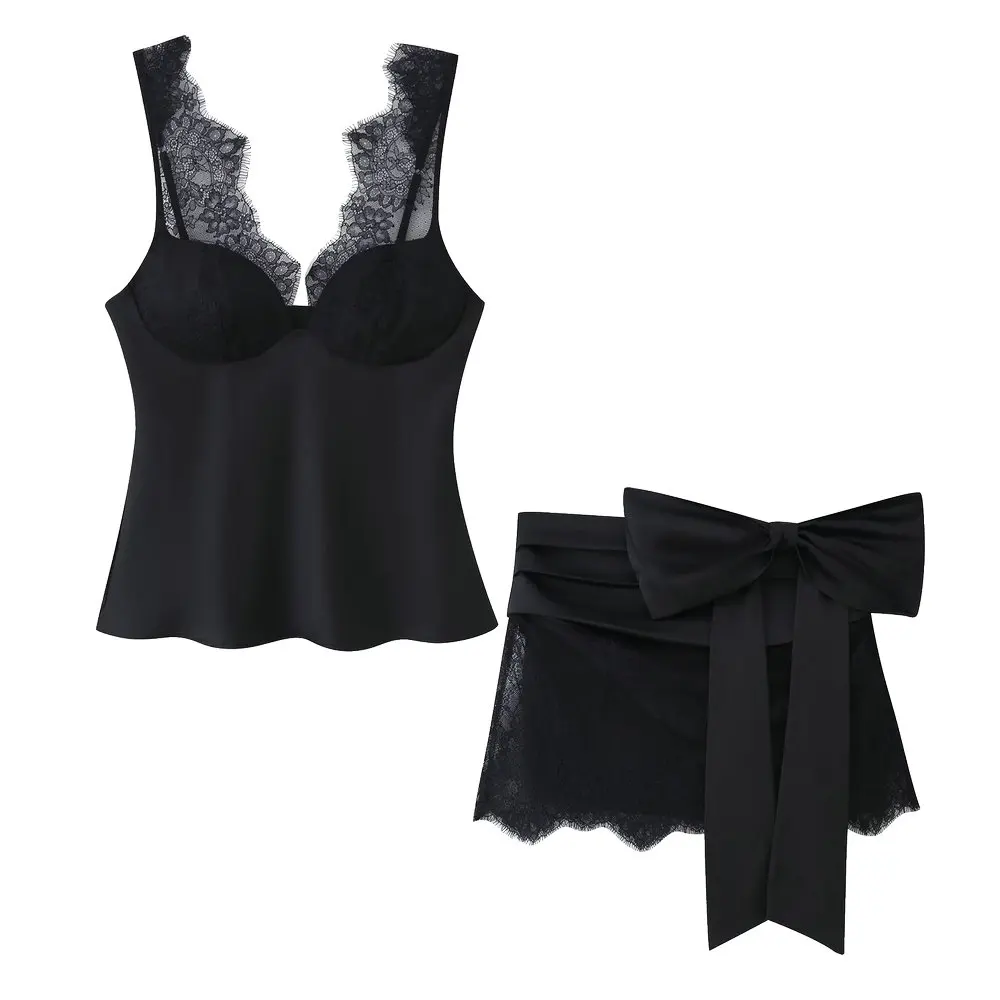 Shpmishal 2026 Women's European Elegant Silk Satin Lace Camisole Tanks Tops Vintage Black Bow Mini Skirt Party Sets Outfit Suit
Shpmishal 2026 Women's European Elegant Silk Satin Lace Camisole Tanks Tops Vintage Black Bow Mini Skirt Party Sets Outfit Suit