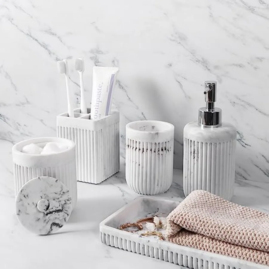 room Accessories 5 Pcs, Lotion Soap Dispenser, Toothbrush Holder, Bathroom Tumbler, Qtip Holder and Vanity Tray, Bathroom Count
room Accessories 5 Pcs, Lotion Soap Dispenser, Toothbrush Holder, Bathroom Tumbler, Qtip Holder and Vanity Tray, Bathroom Count