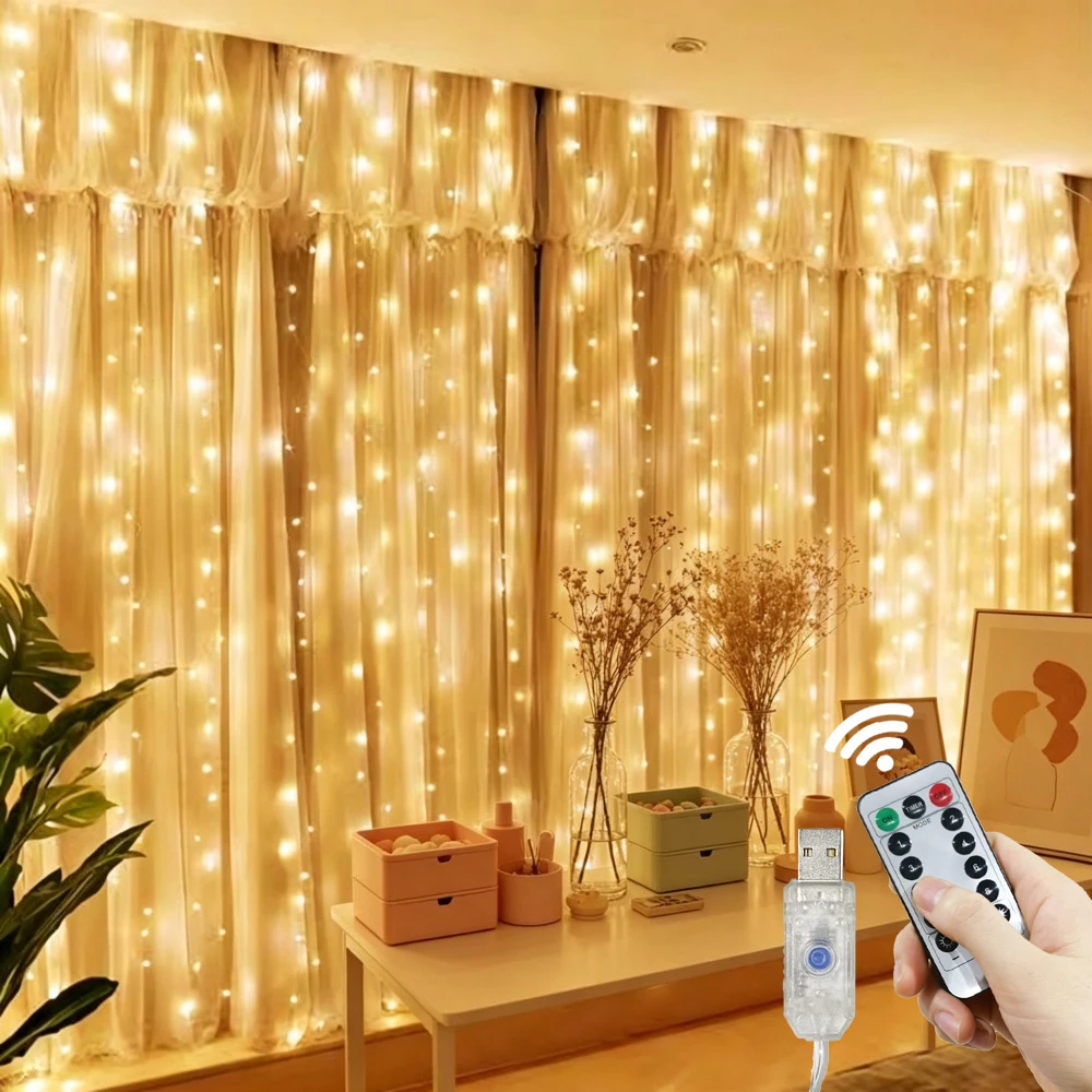 Christmas Lights LED Fairy String Curtain Lights 8 Mode Remote USB Festoon Wedding Decor for Home Holiday New Year Lamp
Christmas Lights LED Fairy String Curtain Lights 8 Mode Remote USB Festoon Wedding Decor for Home Holiday New Year Lamp