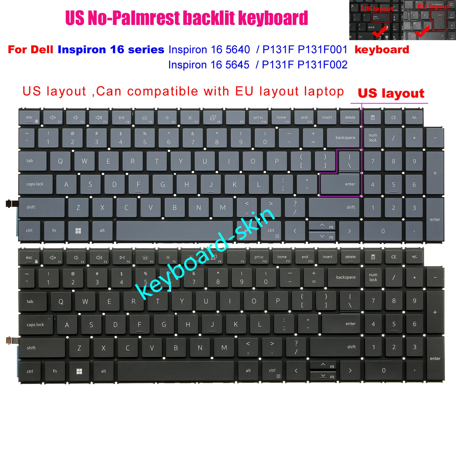 New US gray-blue / black backlight backlit Keyboard For Dell Inspiron 16 5640 5645 P131F P131F001 P131F002 laptop
New US gray-blue / black backlight backlit Keyboard For Dell Inspiron 16 5640 5645 P131F P131F001 P131F002 laptop