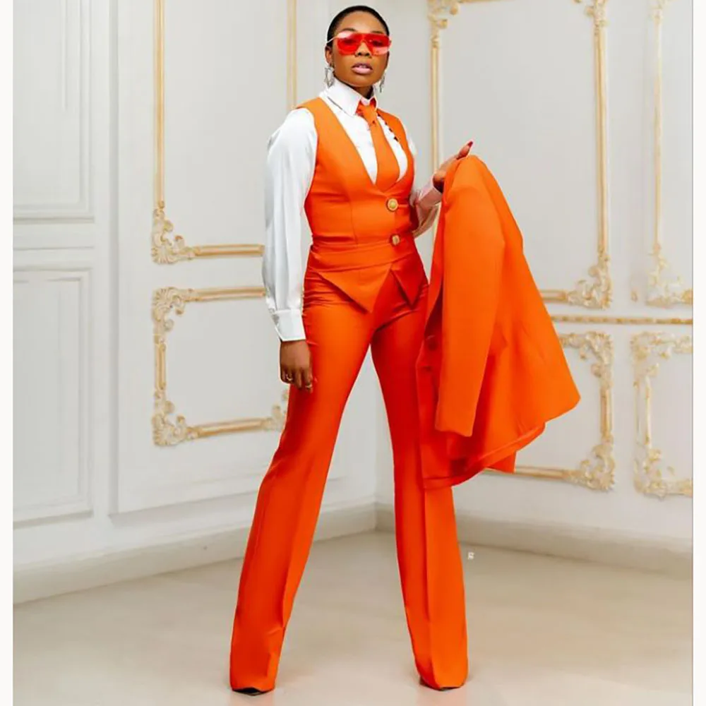 Orange Women's Suits Customized Plus Size Formal Single-breasted Peaked Lapel Three Pieces (Jacket+Pants+Vest) Office Lady Set
Orange Women's Suits Customized Plus Size Formal Single-breasted Peaked Lapel Three Pieces (Jacket+Pants+Vest) Office Lady Set