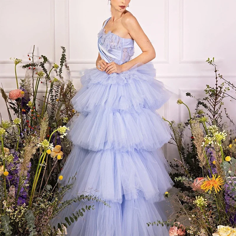 Classic One Shoulder Tulle Sleeveless Tiered Formal Evening Dresses Birthday Party Prom Gowns Customized
Classic One Shoulder Tulle Sleeveless Tiered Formal Evening Dresses Birthday Party Prom Gowns Customized