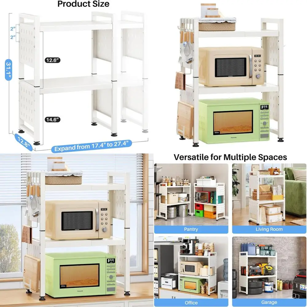 Sturdy 3-Tier Microwave Stand with Hooks & Holders, White, Maximizes Kitchen Space and Storage Capacity
Sturdy 3-Tier Microwave Stand with Hooks & Holders, White, Maximizes Kitchen Space and Storage Capacity