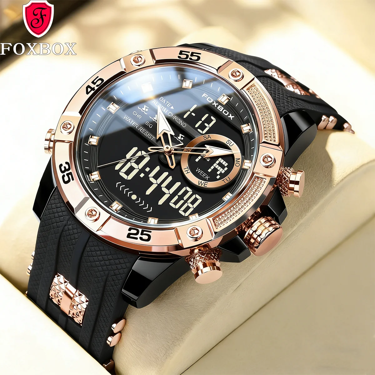 FOXOBOX новые военные мужские роскошные часы, аналоговые цифровые часы для мужчин, модные спортивные водонепроницаемые кварцевые часы с хронографом Reloj Hombre
FOXOBOX новые военные мужские роскошные часы, аналоговые цифровые часы для мужчин, модные спортивные водонепроницаемые кварцевые часы с хронографом Reloj Hombre