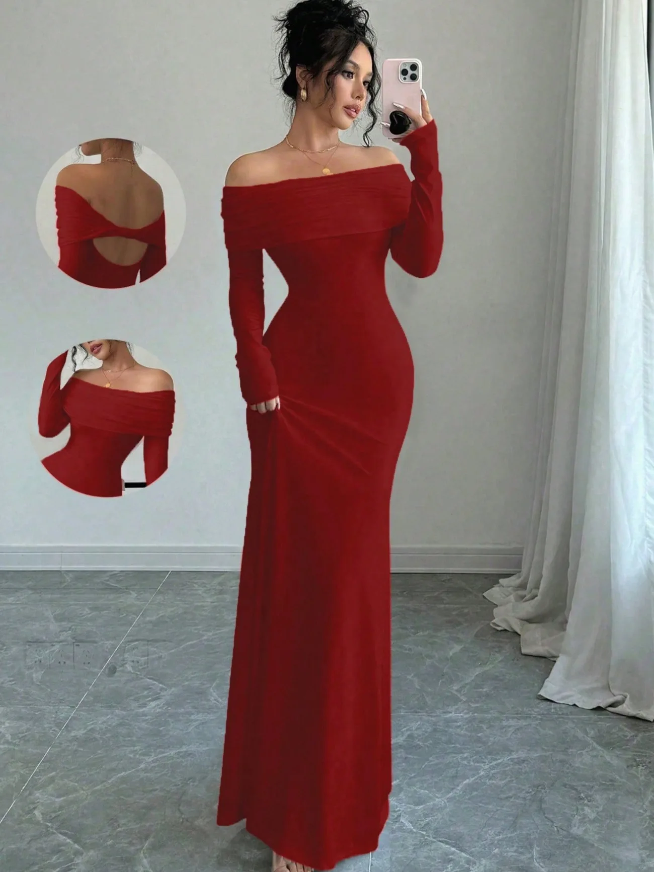 New Women's Off the shoulder Bodycon dress Long sleeves Backless Evening Gown Elegant Formal Maxi Dress Robe de Soirée
New Women's Off the shoulder Bodycon dress Long sleeves Backless Evening Gown Elegant Formal Maxi Dress Robe de Soirée 