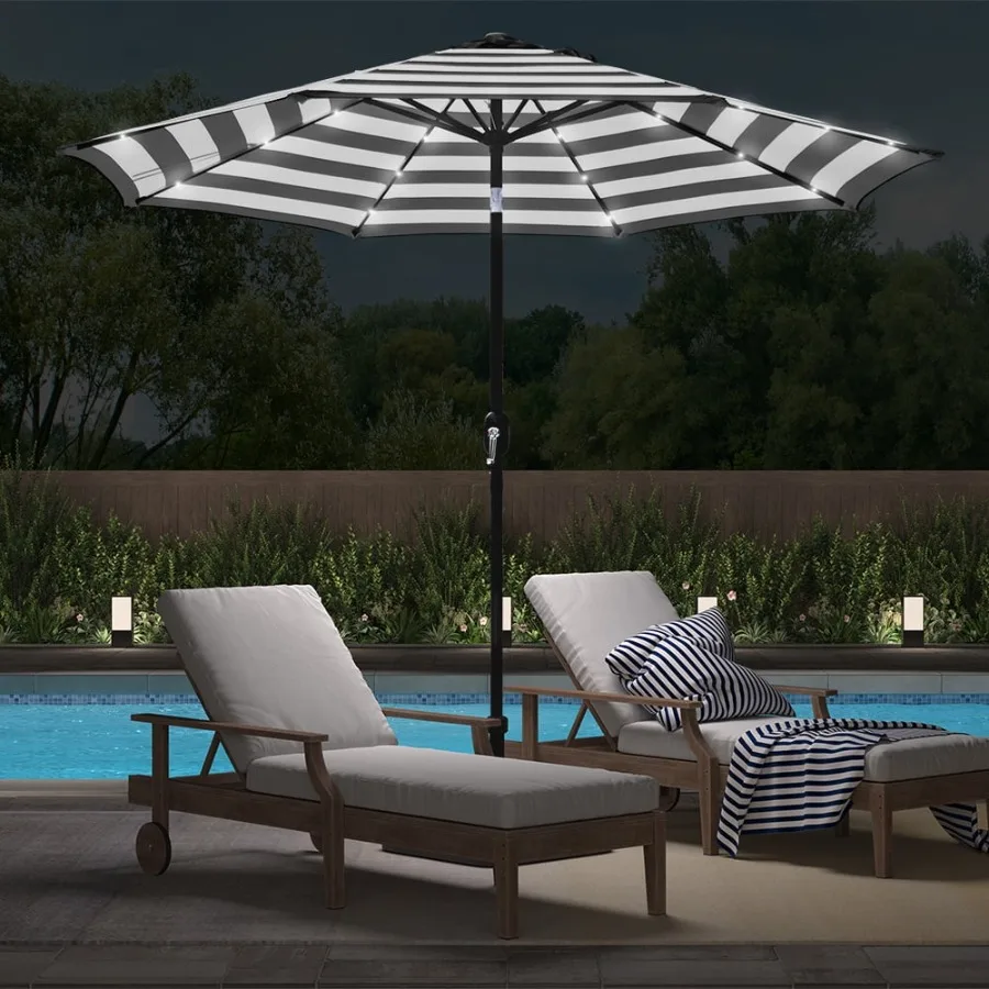 9ft Black and White Solar LED Lighted Outdoor Patio Umbrella, Adjustable Tilt
9ft Black and White Solar LED Lighted Outdoor Patio Umbrella, Adjustable Tilt